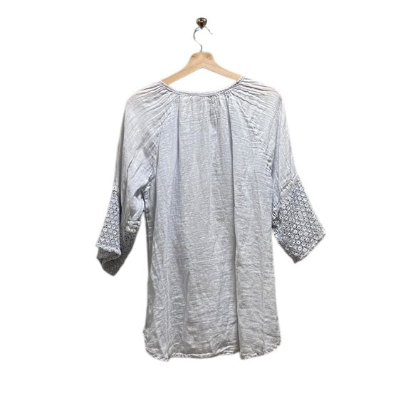 Soft Surroundings 100% Linen Crochet Sleeve Blouse Light Blue Size L Coastal - Picture 10 of 12
